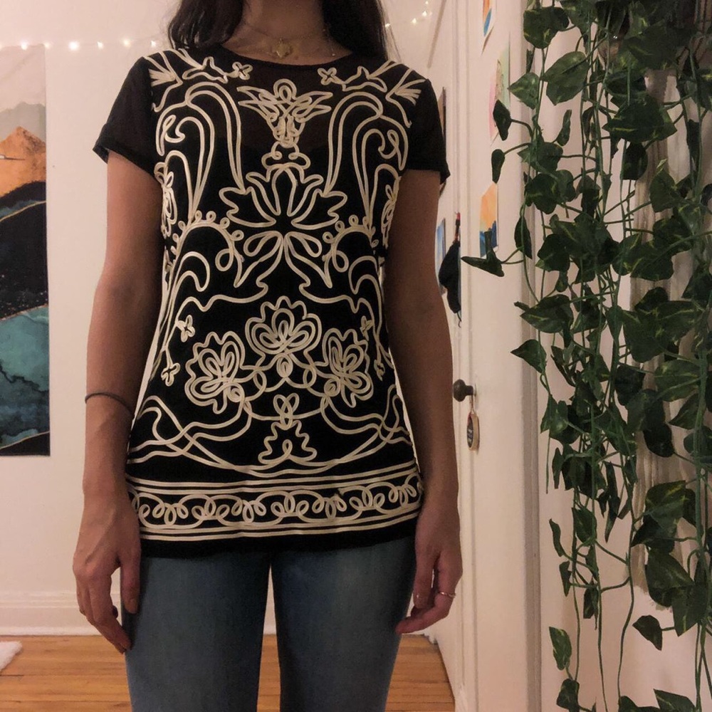 Embroidered Mesh Blouse